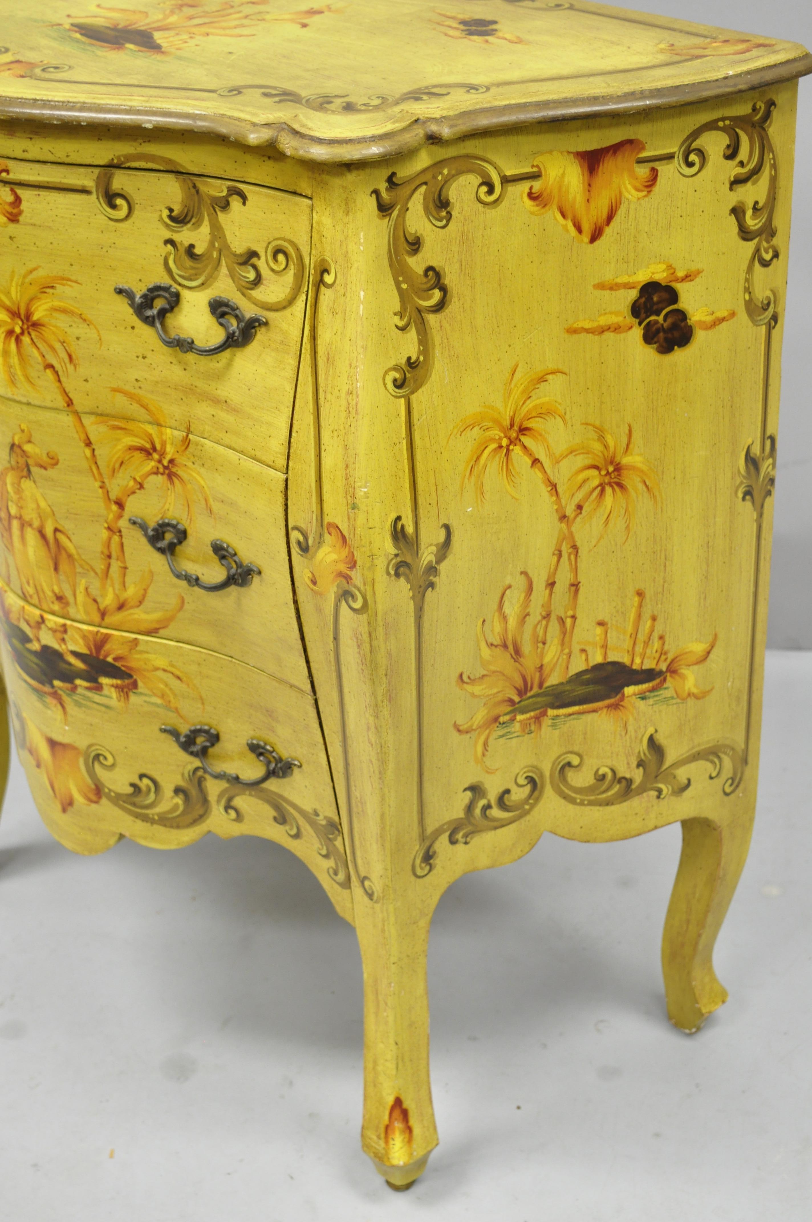 Vintage Italian Hand Painted Yellow Chinoiserie Bombe Commode Chest 2