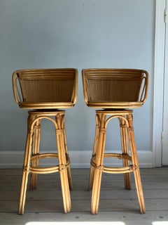 Sedie girevoli / Sgabelli da bar in bambù intrecciato a mano italiano vintage, set di due sedie