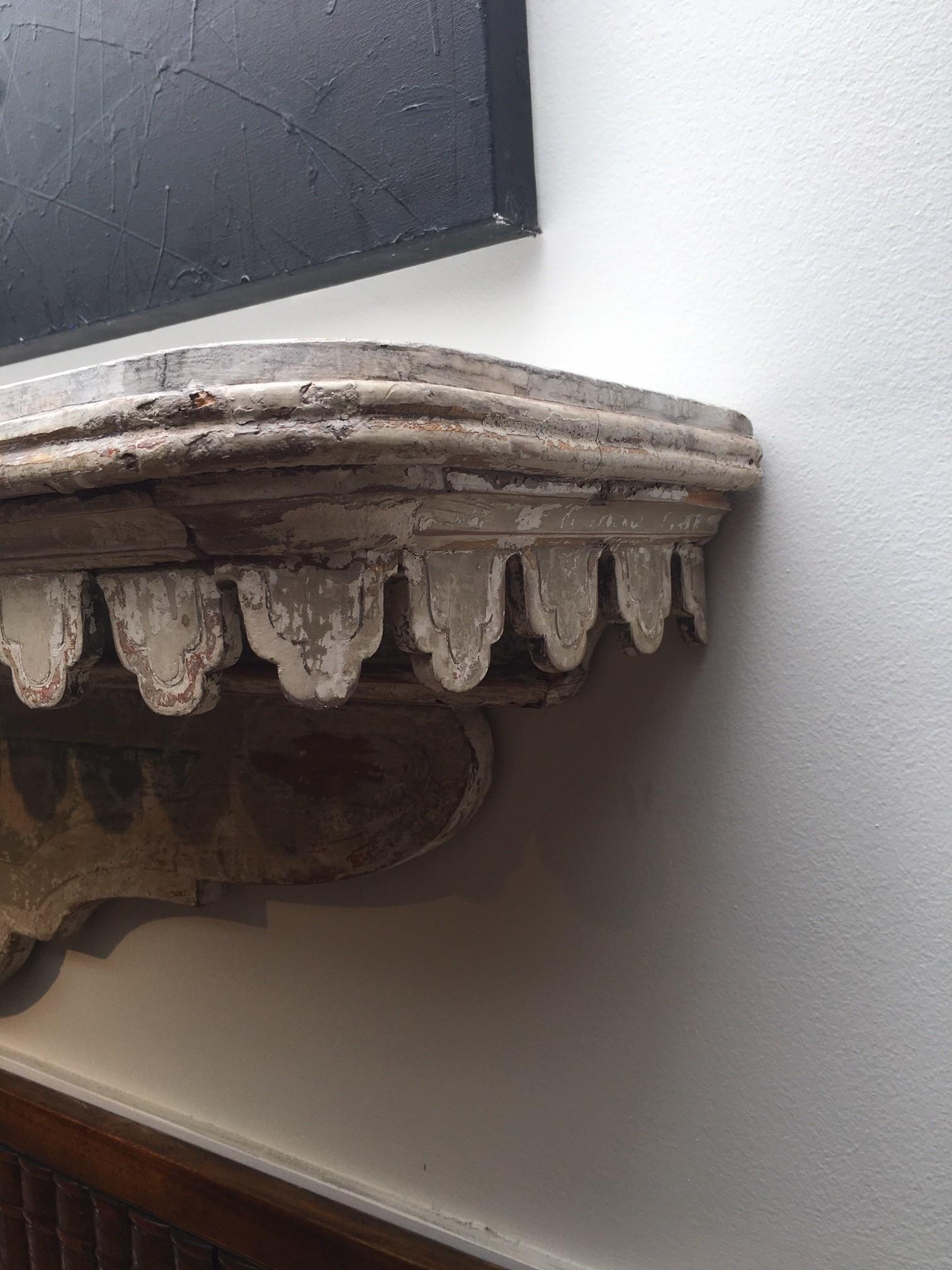 Vintage Italian Handcrafted, Hand Painted Scalloped Edge Console Table or Shelf For Sale 7
