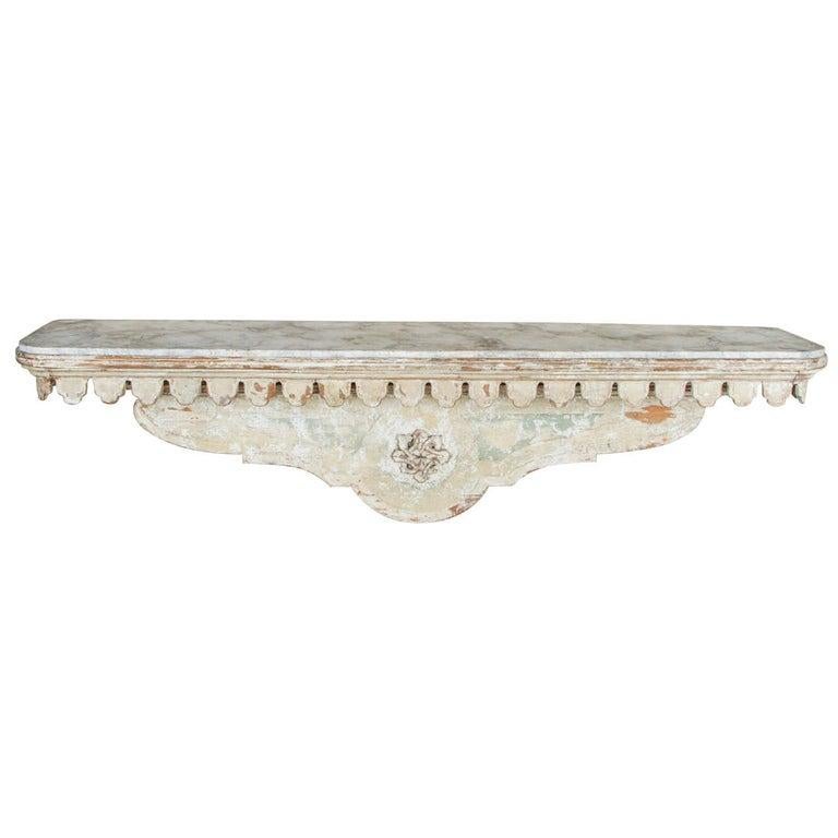 Carved Vintage Italian Handcrafted, Hand Painted Scalloped Edge Console Table or Shelf For Sale