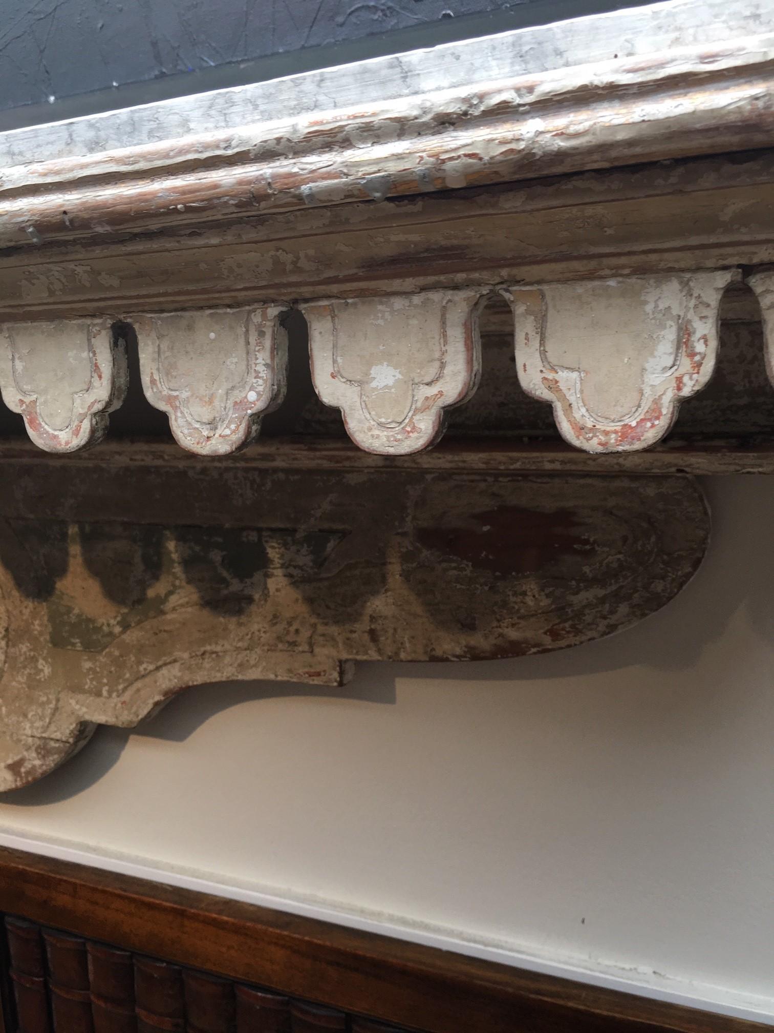 Vintage Italian Handcrafted, Hand Painted Scalloped Edge Console Table or Shelf In Good Condition For Sale In Los Angeles, CA