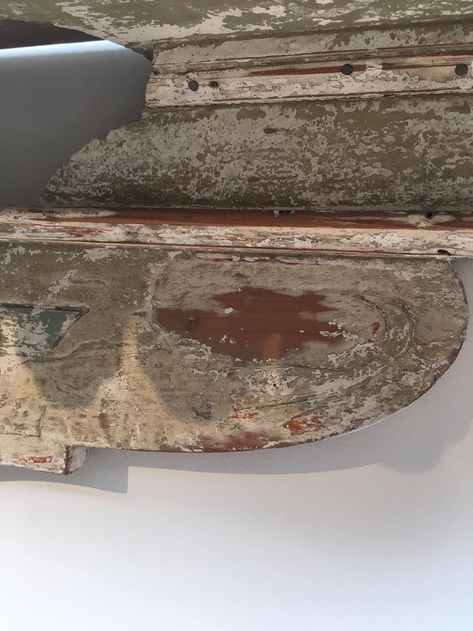 18th Century Vintage Italian Handcrafted, Hand Painted Scalloped Edge Console Table or Shelf For Sale
