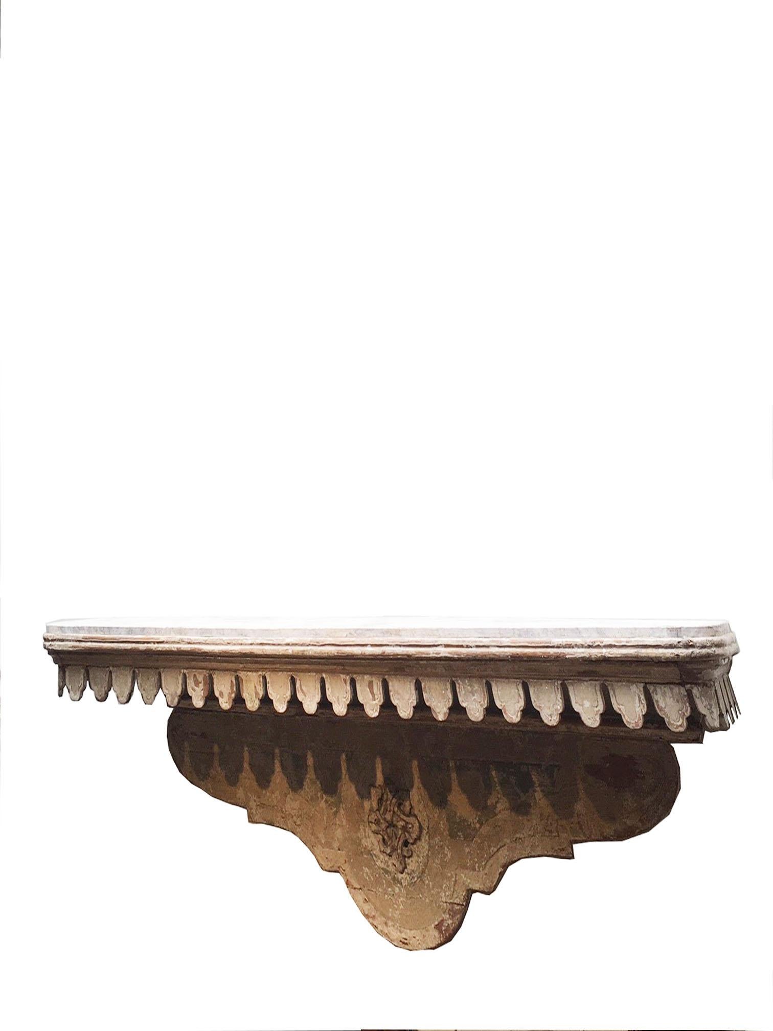 Vintage Italian Handcrafted, Hand Painted Scalloped Edge Console Table or Shelf For Sale 3