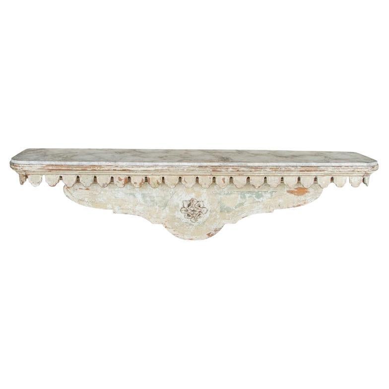 Vintage Italian Handcrafted, Hand Painted Scalloped Edge Console Table or Shelf For Sale