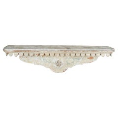 Tavolo consolle o scaffale d'epoca italiano, dipinto a mano, con bordi smerlati