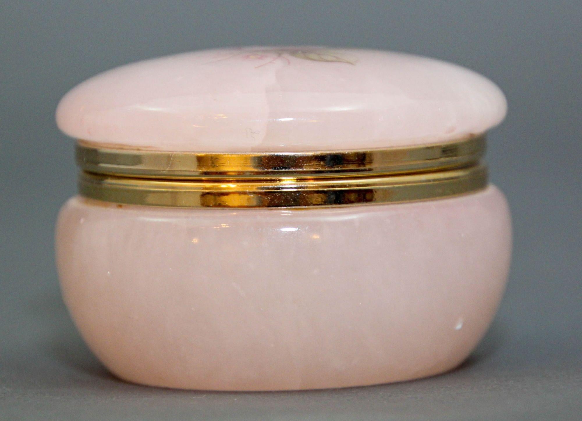 Vintage Italian Handcrafted Pink And Gold Alabaster Round Box at 1stDibs