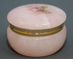 Vintage Italian Handcrafted Pink And Gold Alabaster Round Box