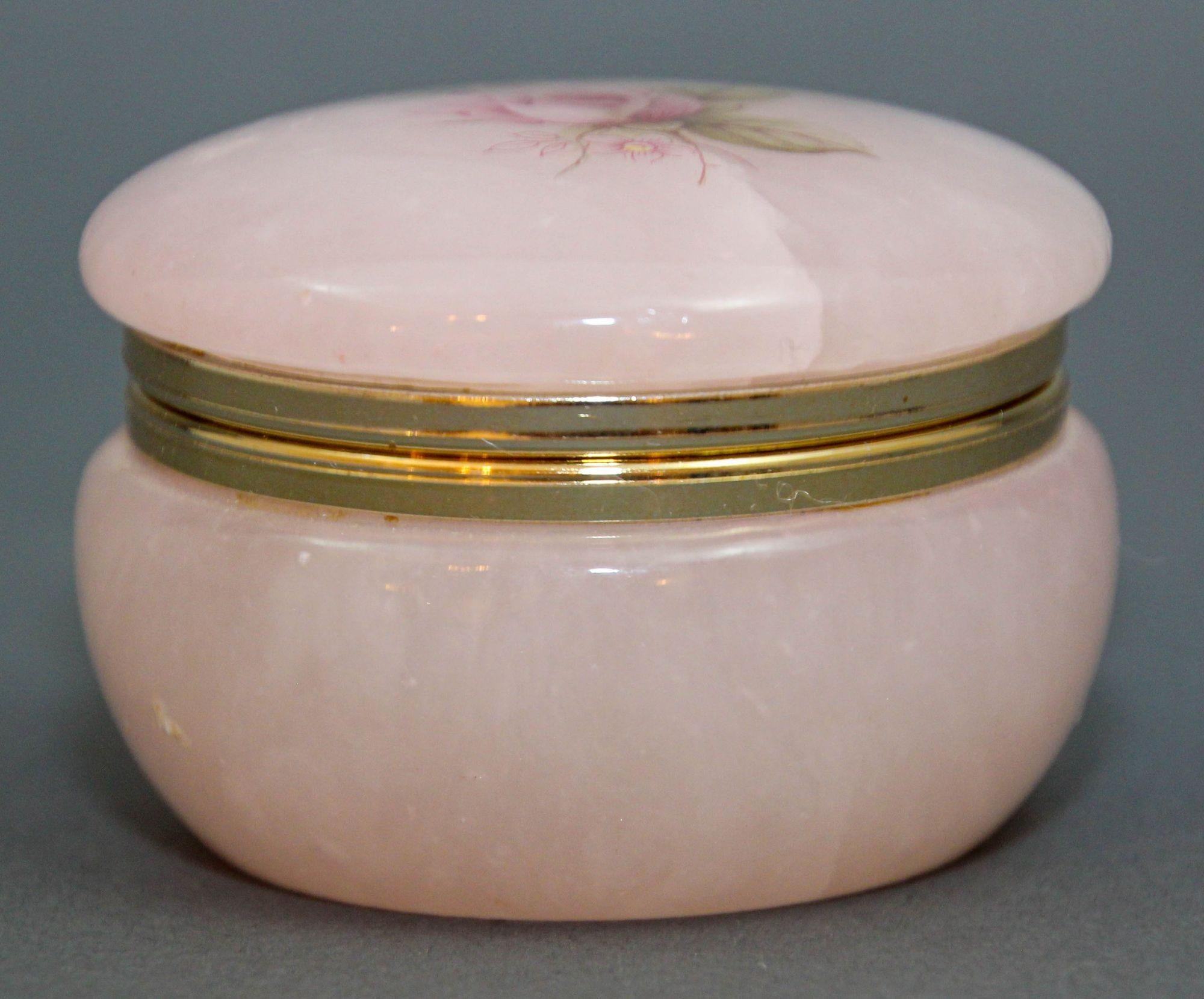 Vintage Italian Handcrafted Pink And Gold Alabaster Round Box at 1stDibs