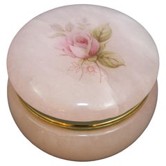 Vintage Italian Handcrafted Pink And Gold Alabaster Round Box