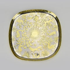 Italienisches handgefertigtes Vintage-Kartentablett aus geätztem und versilbertem Messing