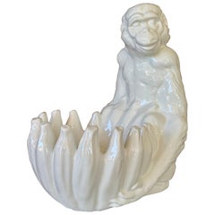 Ciotola cachepot vintage in ceramica Regency con scimmia e banana, fatta a mano in Italia