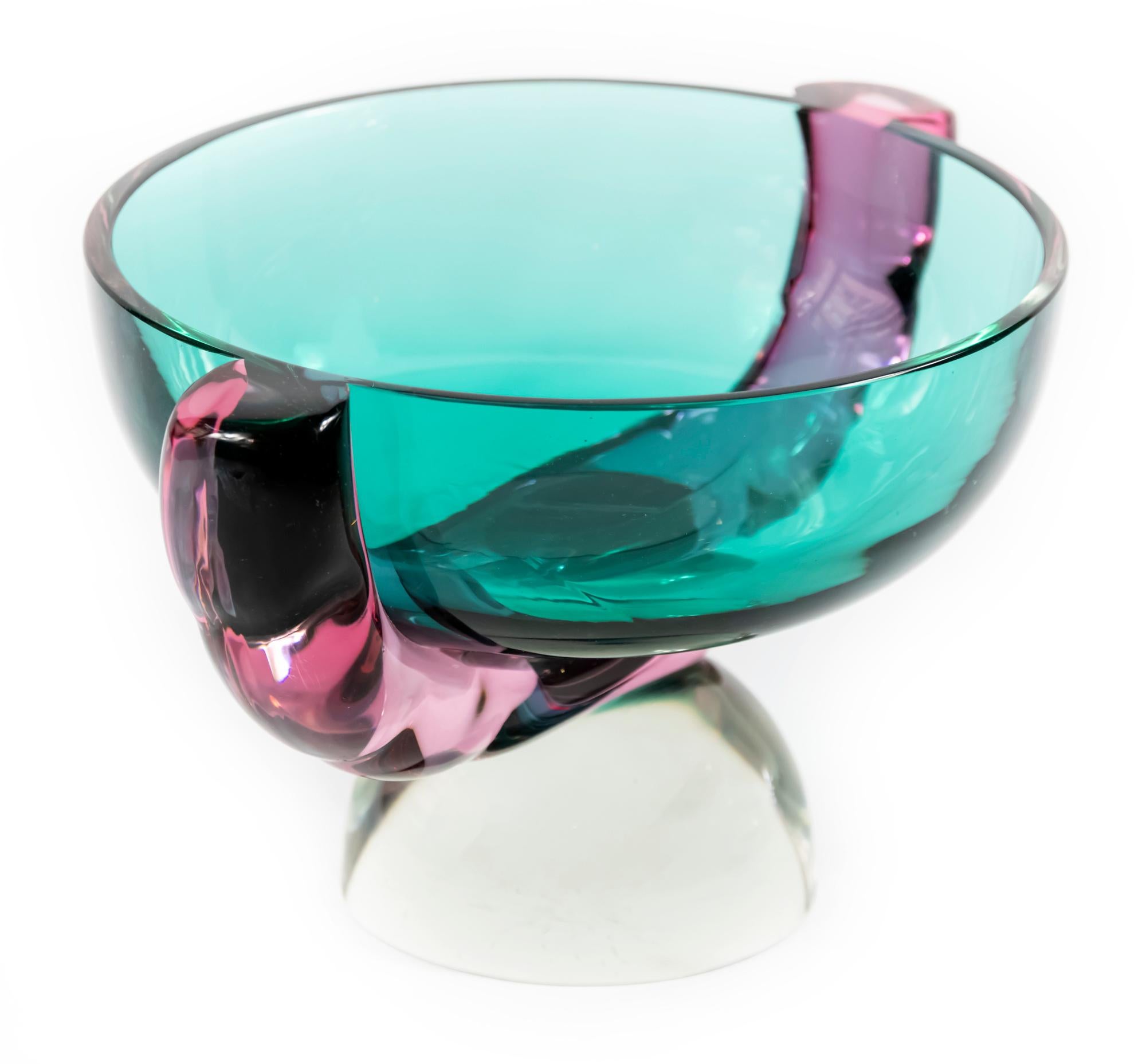 Mid-Century Modern Vase italien vintage en verre de Murano fait à la main, par Marcello Furlan