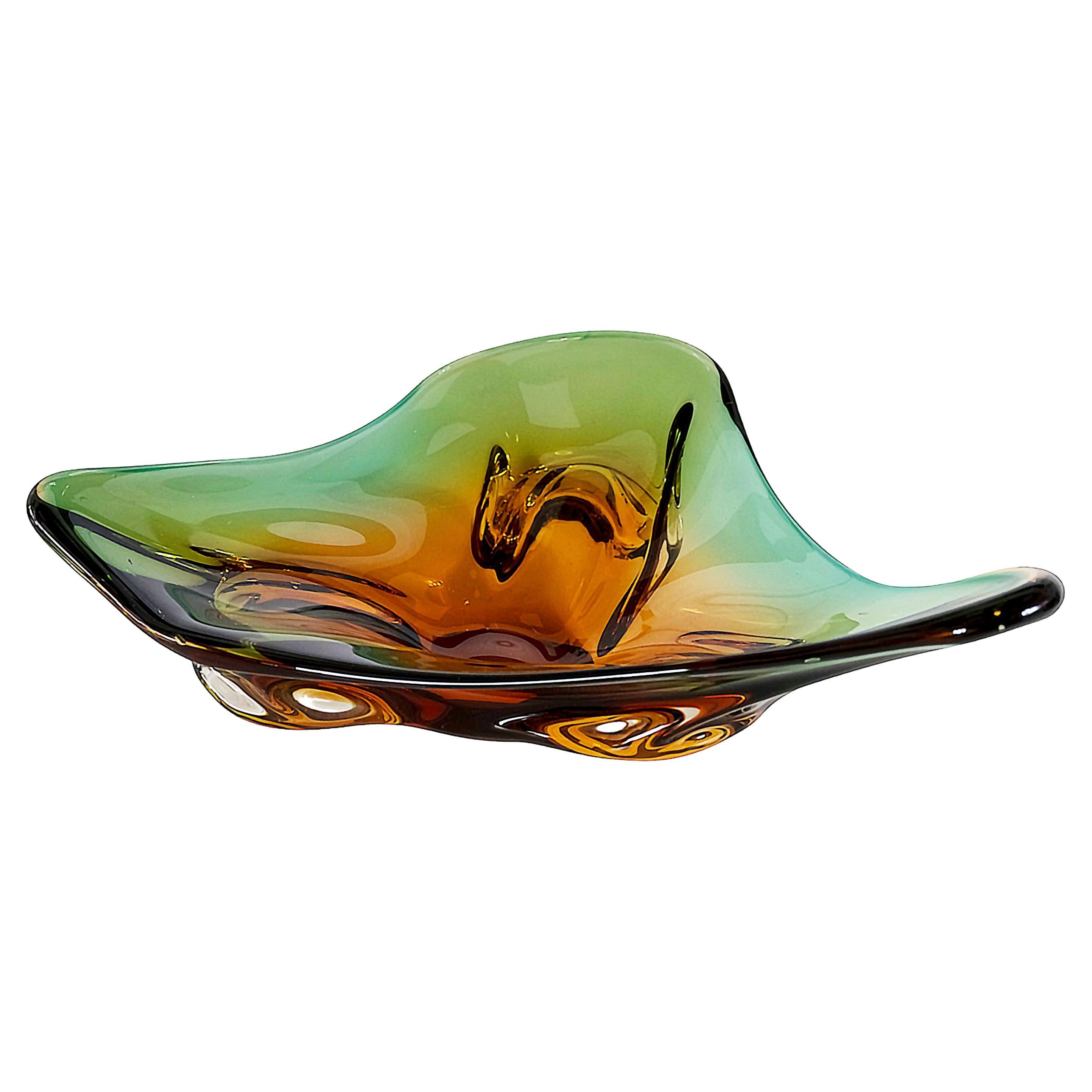 Vase / centre de table italien vintage en verre de Murano fabriqué à la main