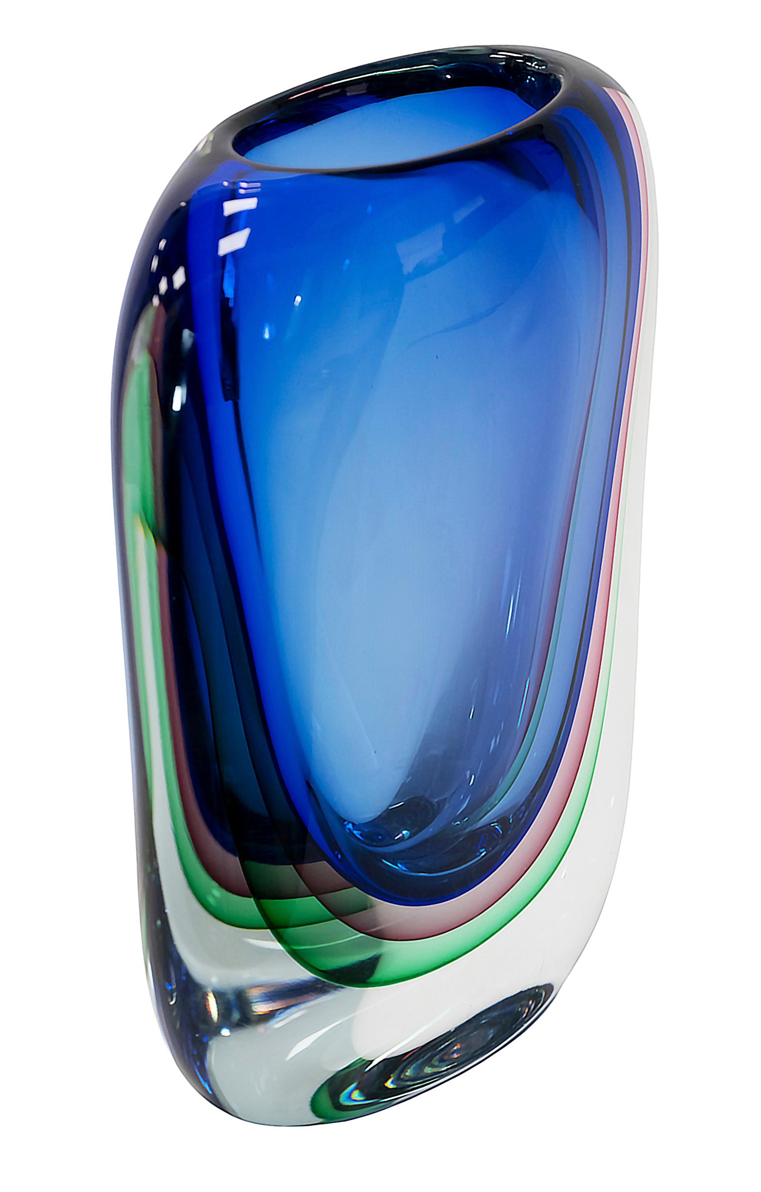 Mid-Century Modern Vintage Italian Handmade Sommerso Murano Glass Vase For Sale