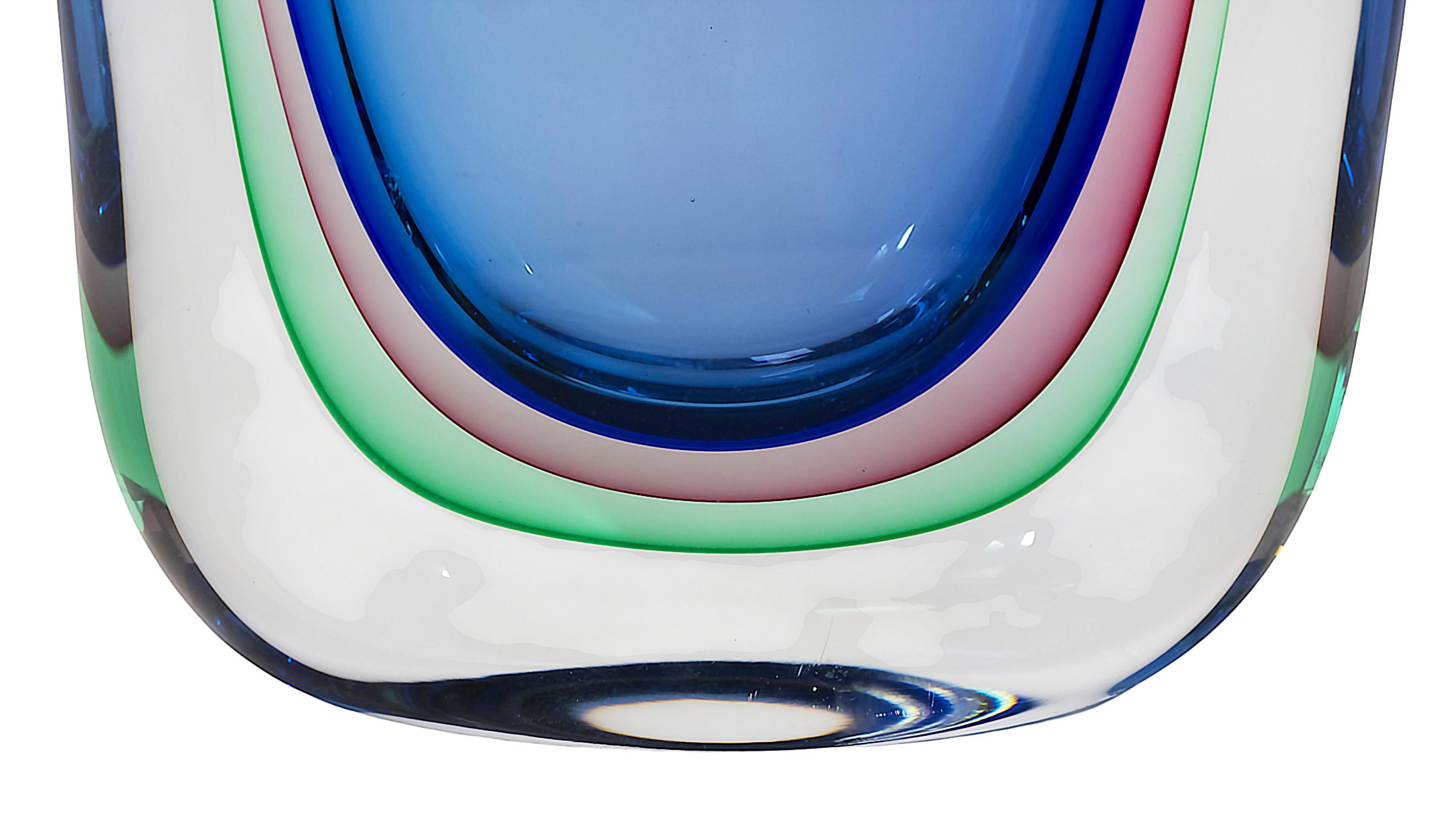 Vintage Italian Handmade Sommerso Murano Glass Vase In Good Condition For Sale In Vilnius, LT