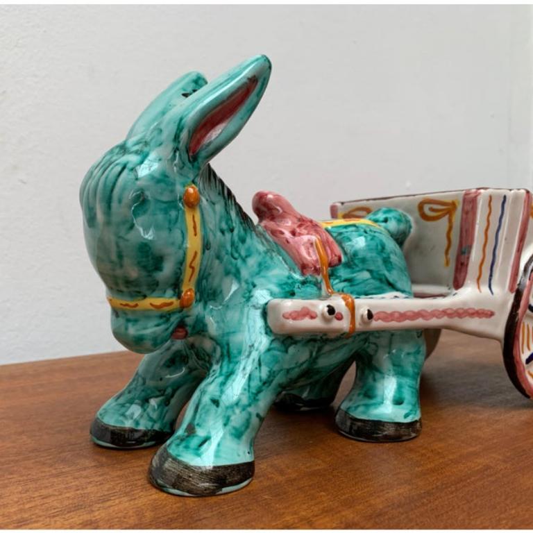 Italienische handbemalte Vintage-Skulptur eines Esels mit Rollwagen aus Deruta, Italien im Angebot 7