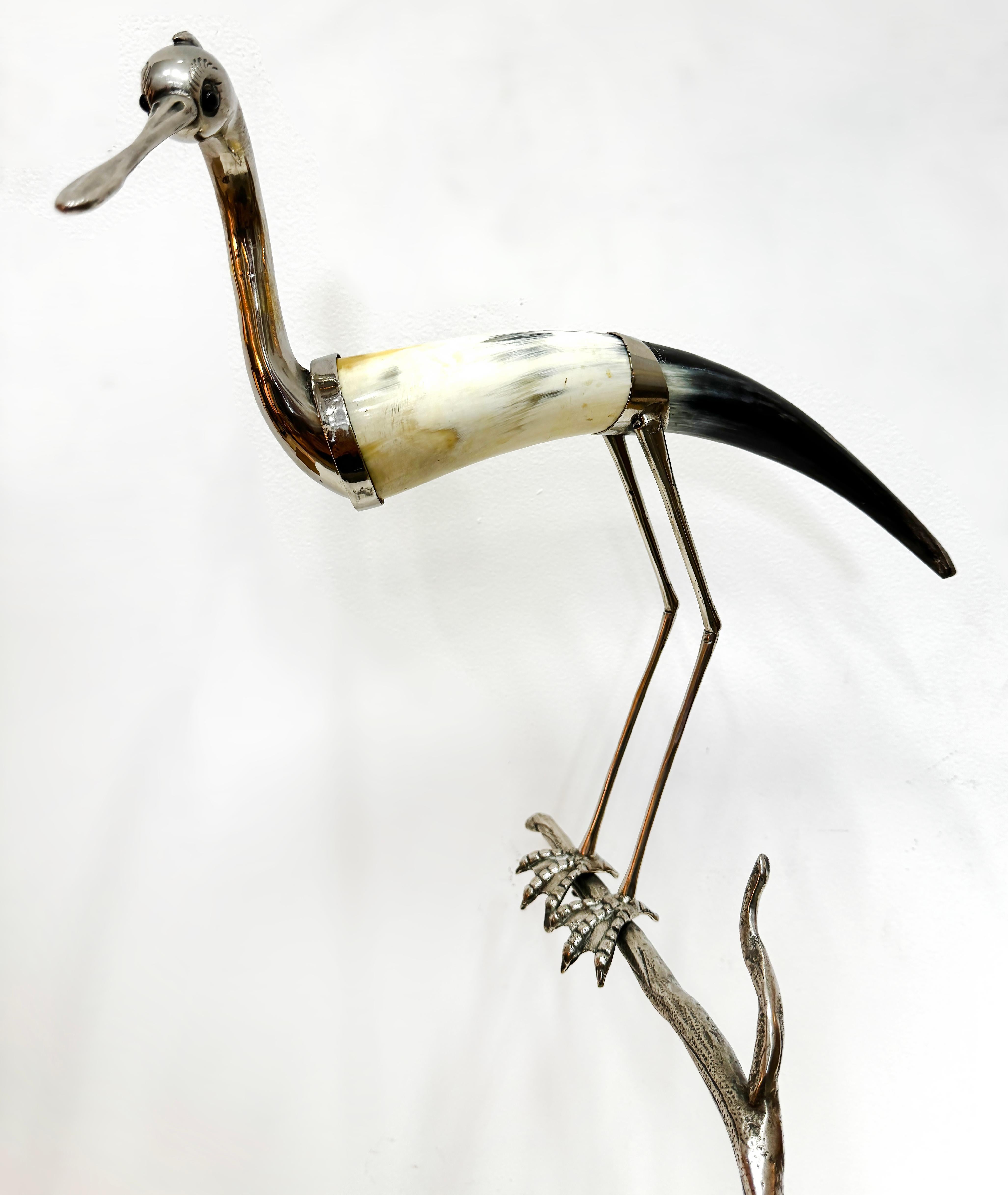 Vintage Italian Hauy Pouigo Crane or Heron Sculpture in Horn and Silver 5