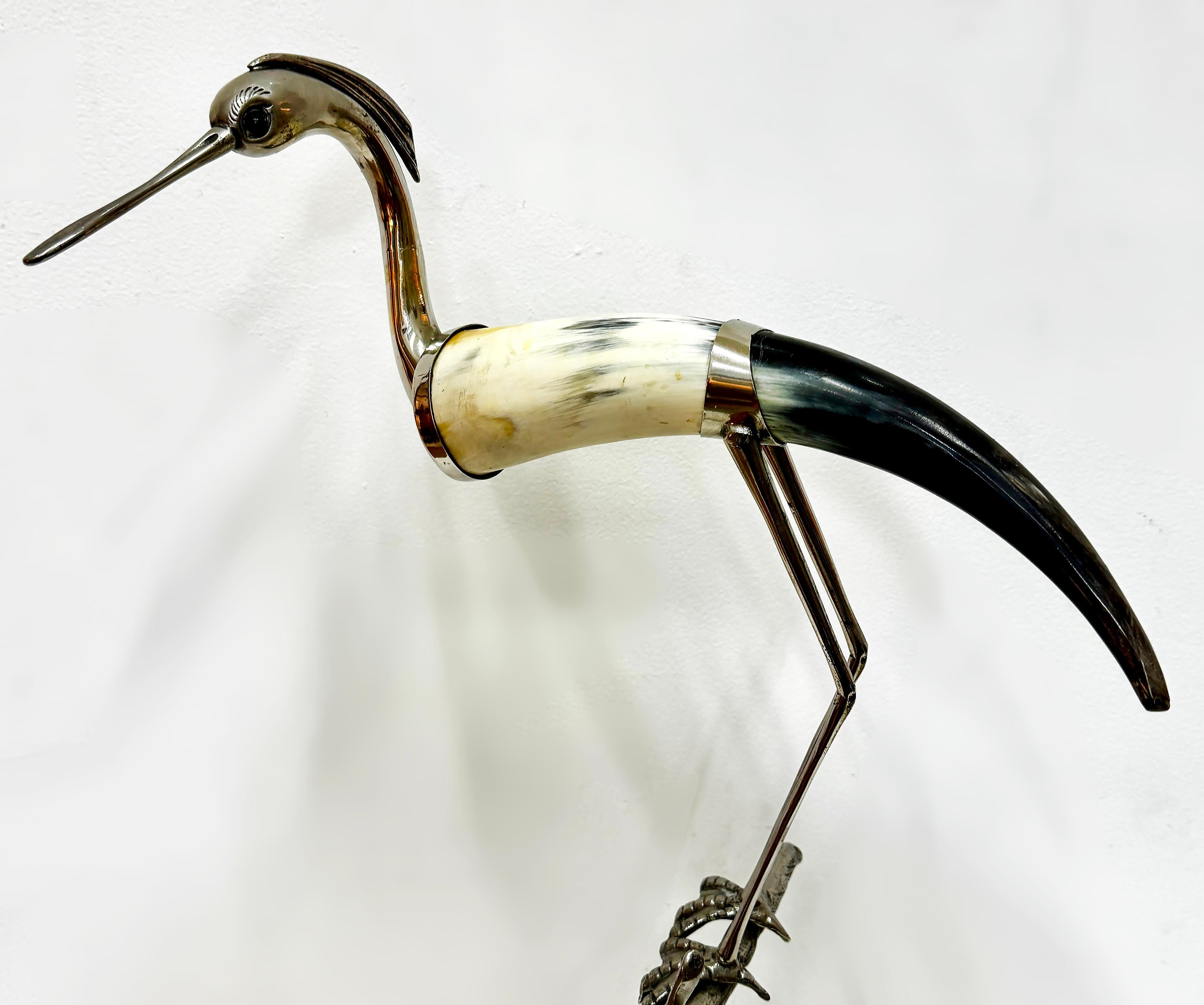 Vintage Italian Hauy Pouigo Crane or Heron Sculpture in Horn and Silver 6