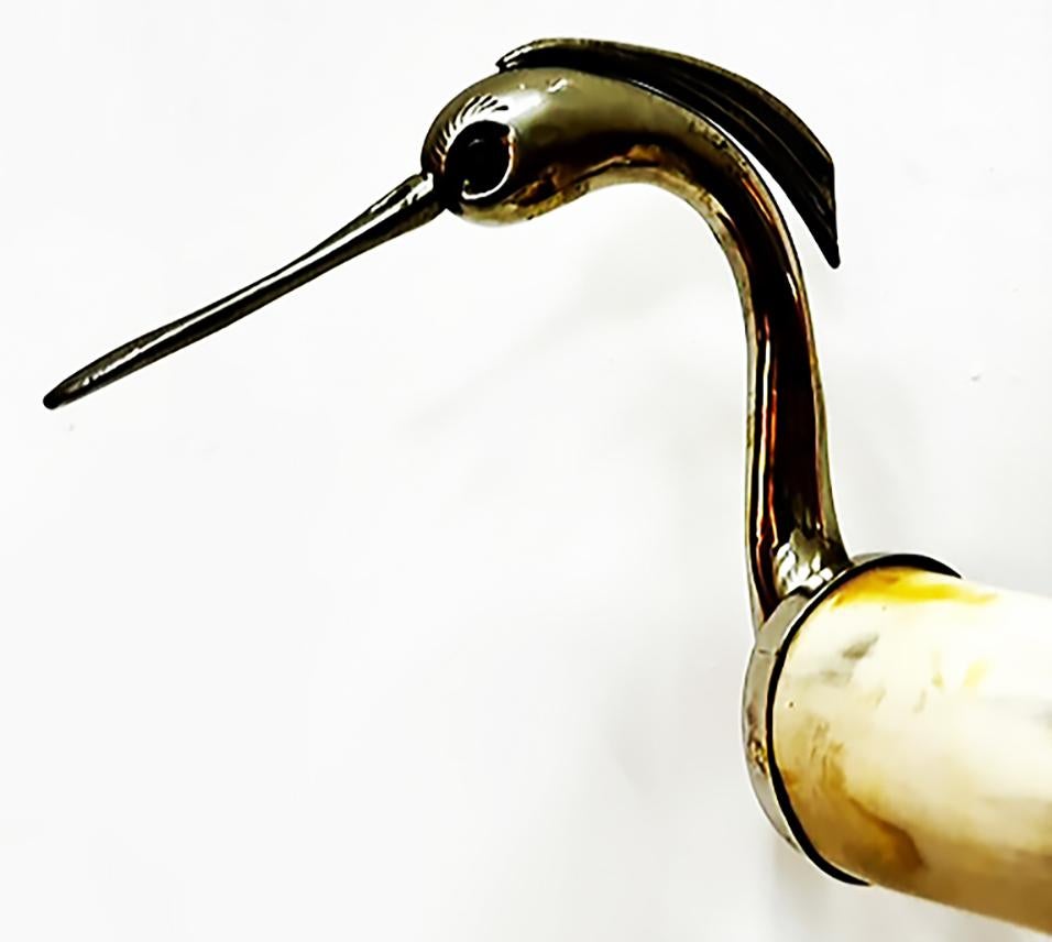 Vintage Italian Hauy Pouigo Crane or Heron Sculpture in Horn and Silver 7