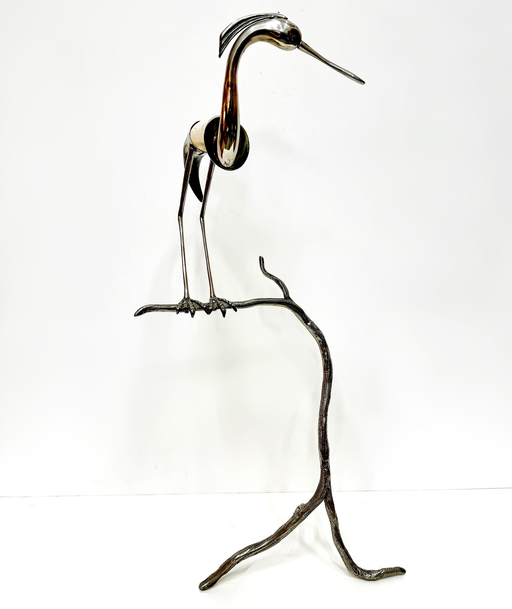 Vintage Italian Hauy Pouigo Crane or Heron Sculpture in Horn and Silver 2