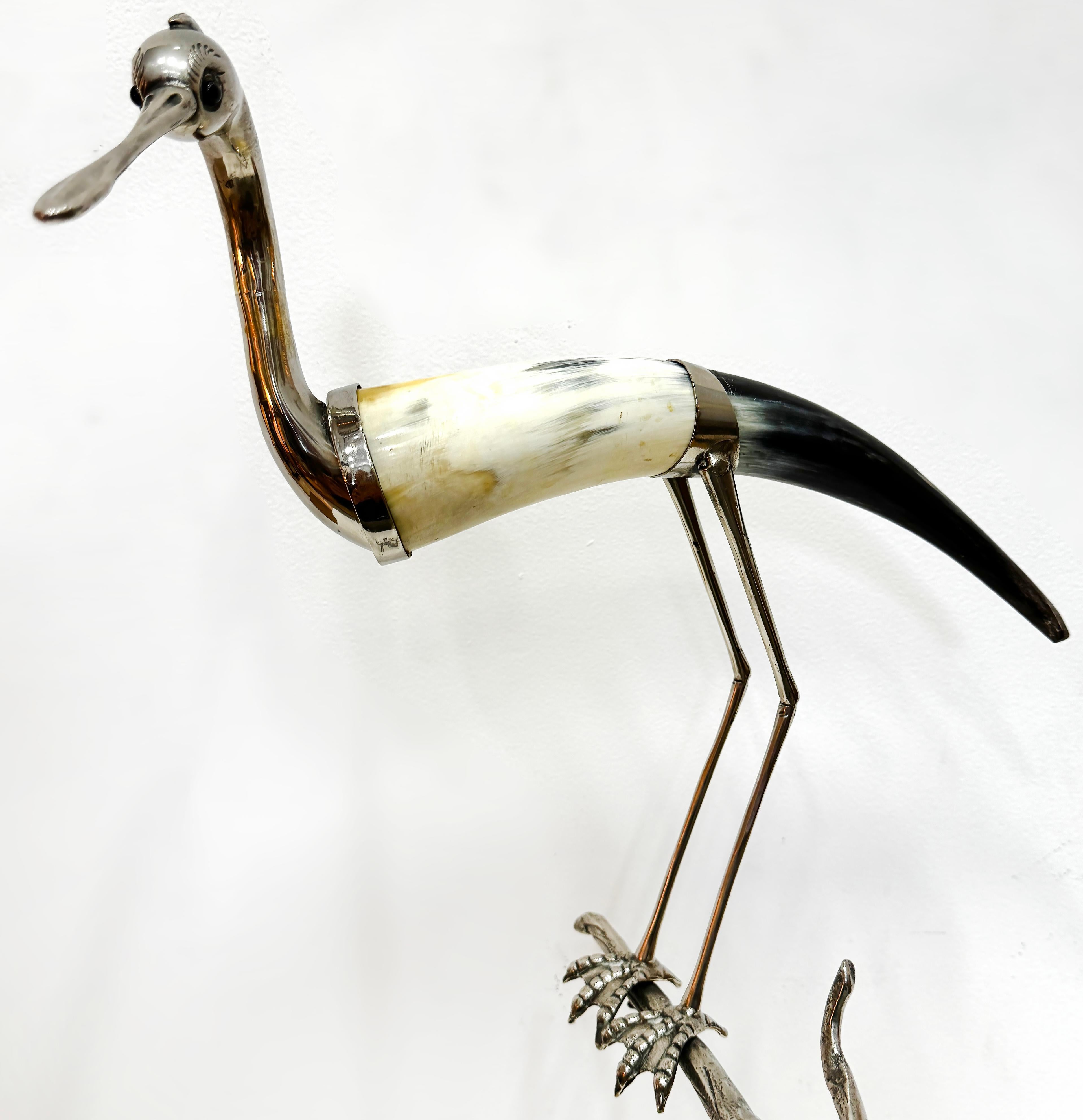Vintage Italian Hauy Pouigo Crane or Heron Sculpture in Horn and Silver 3