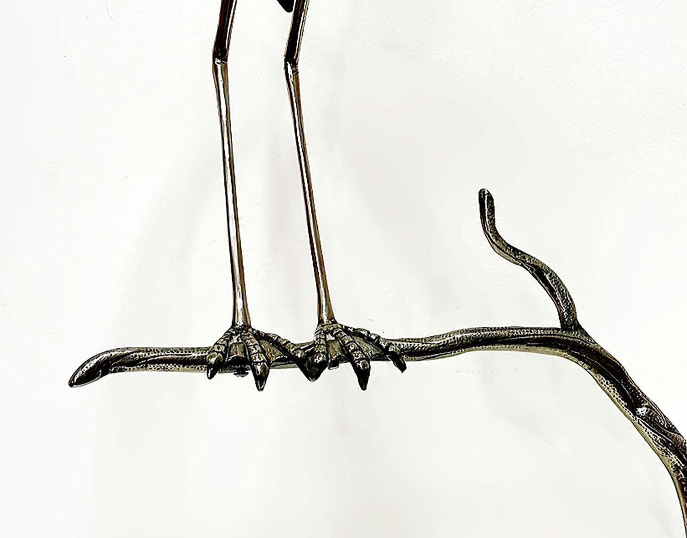 Vintage Italian Hauy Pouigo Crane or Heron Sculpture in Horn and Silver 4