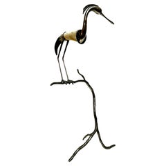 Vintage Italian Hauy Pouigo Crane or Heron Sculpture in Horn and Silver 