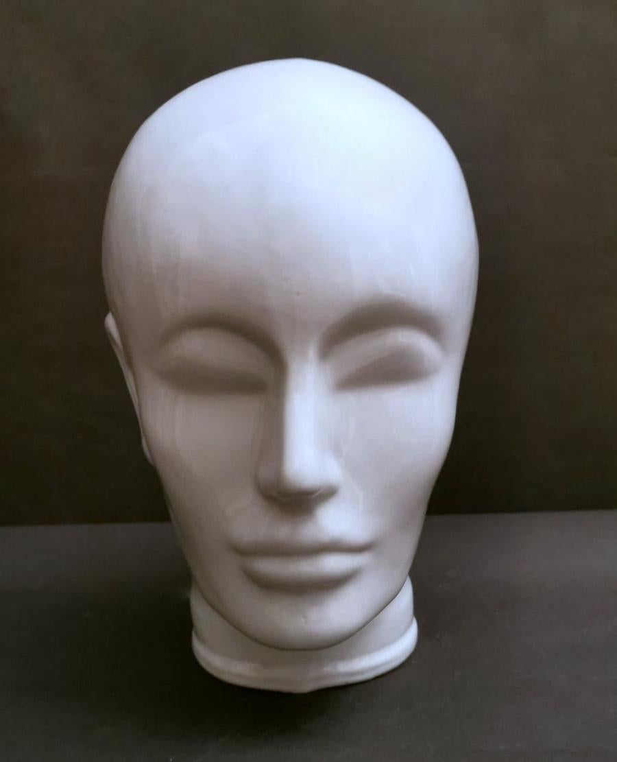 Modern Vintage Italian Head in White Glazed Ceramic For Sale