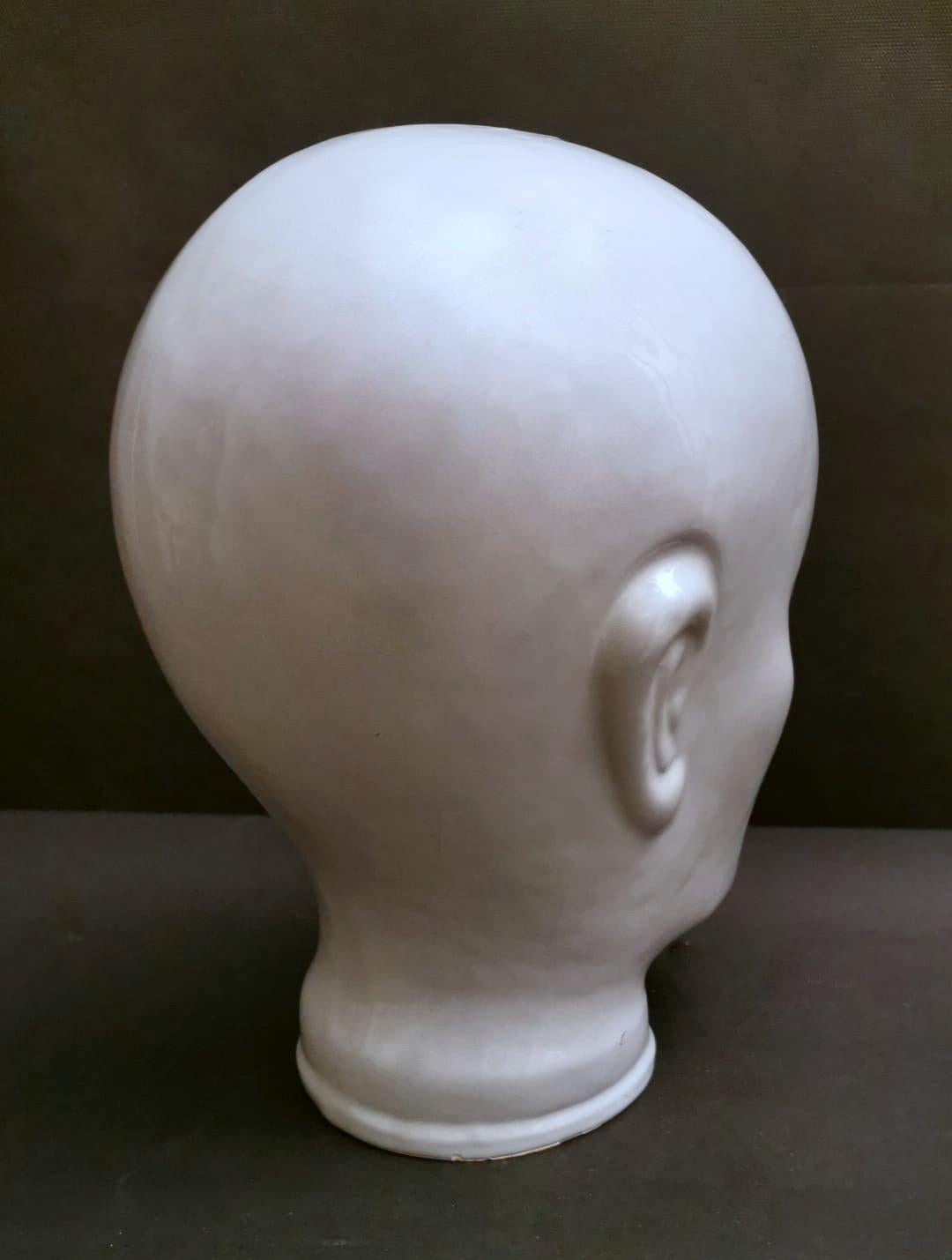 Vintage Italian Head in White Glazed Ceramic For Sale 1