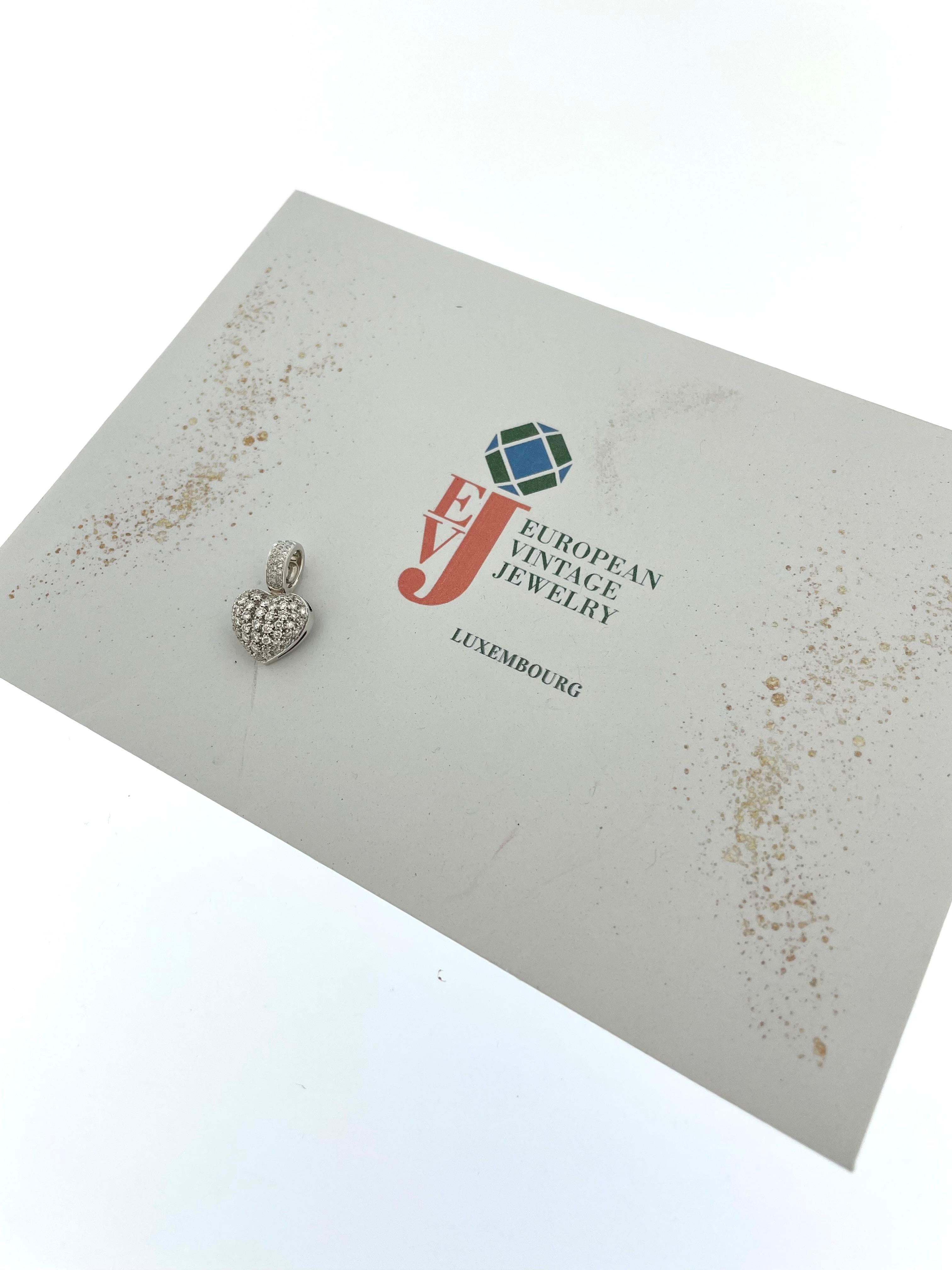 Italienischer Vintage-Herz-Anhänger aus Weißgold mit Diamanten 2