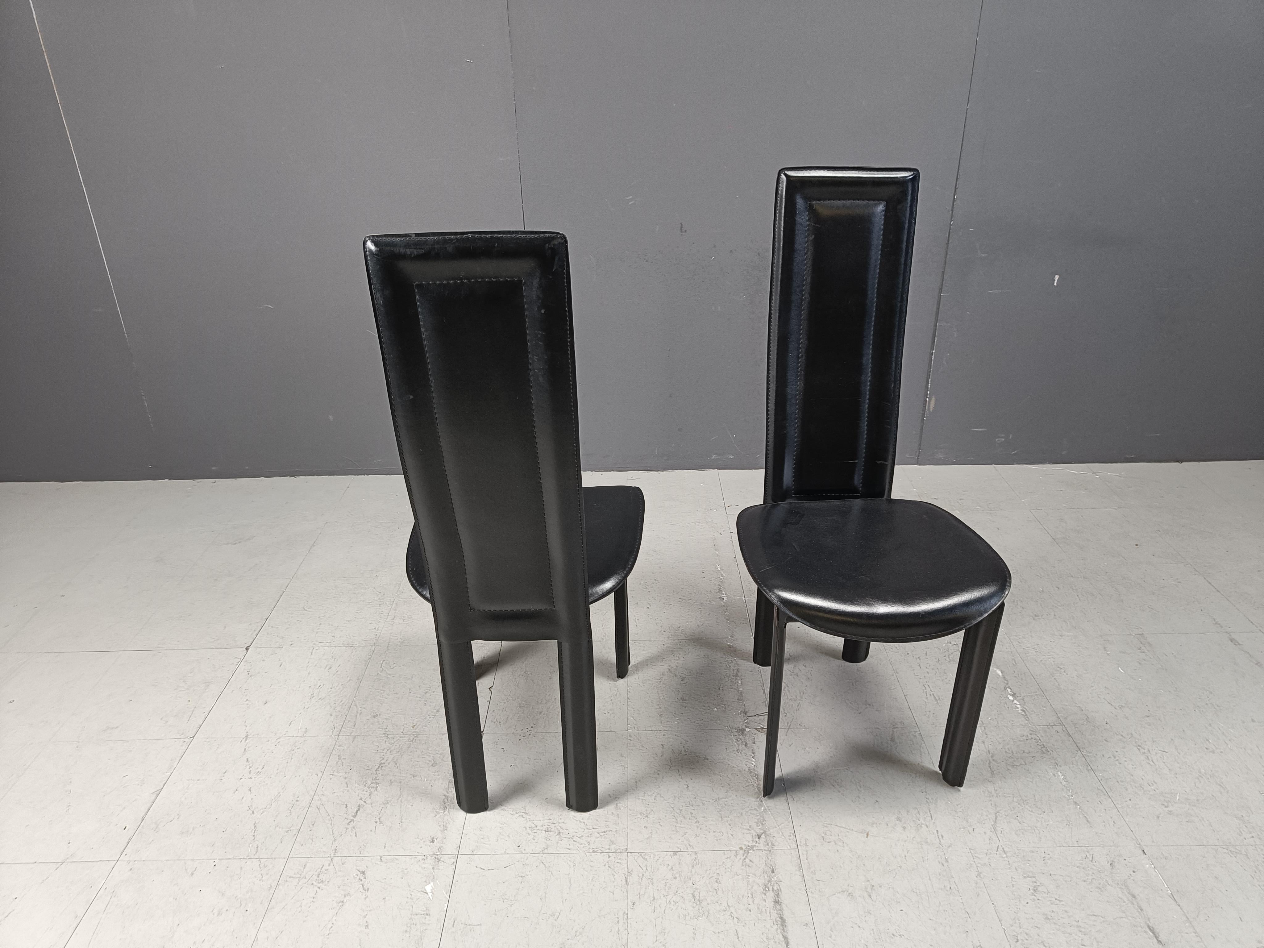 Vintage italian high back black leather dining chairs, 1980s For Sale 4