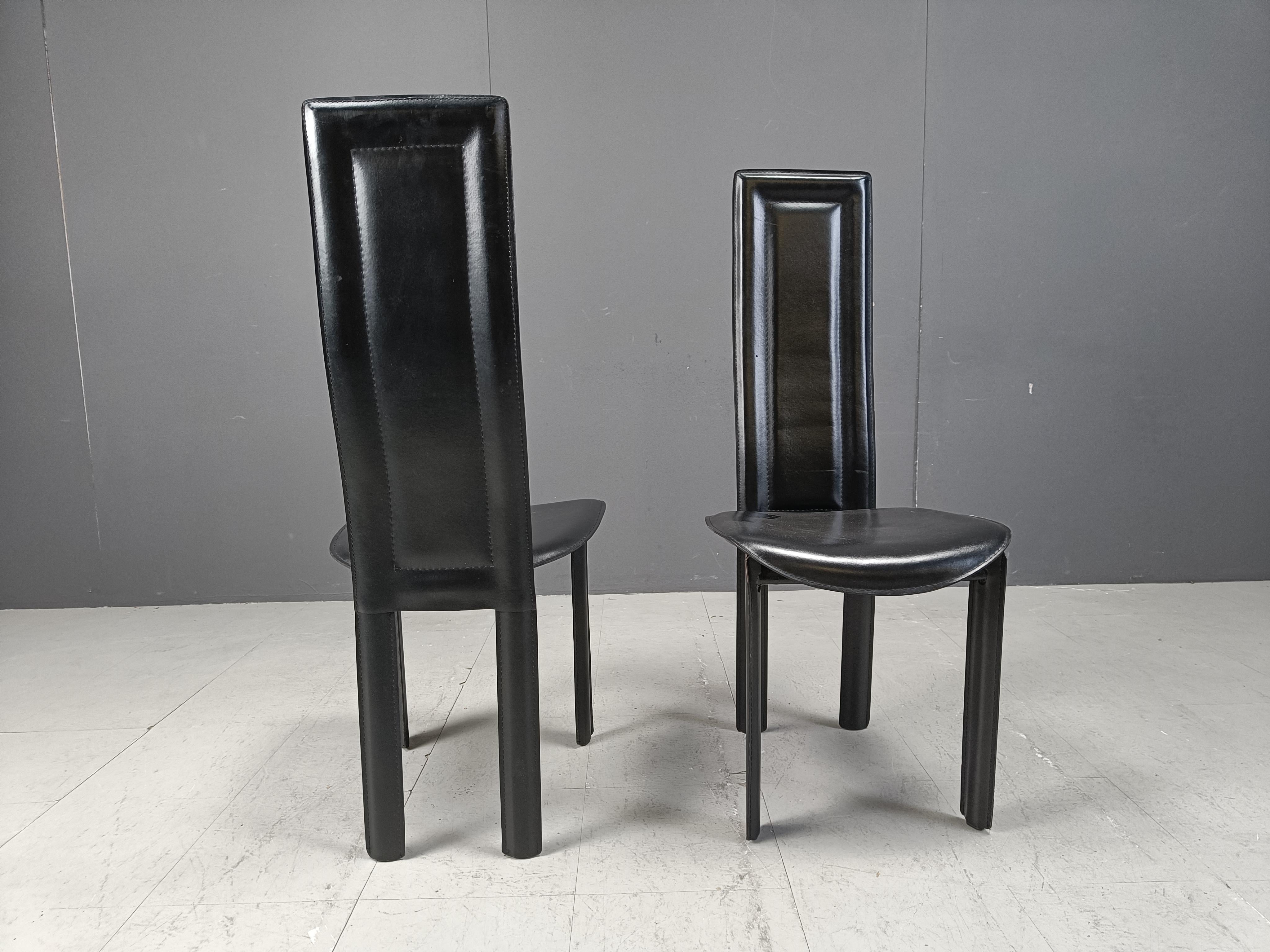 Vintage italian high back black leather dining chairs, 1980s For Sale 5