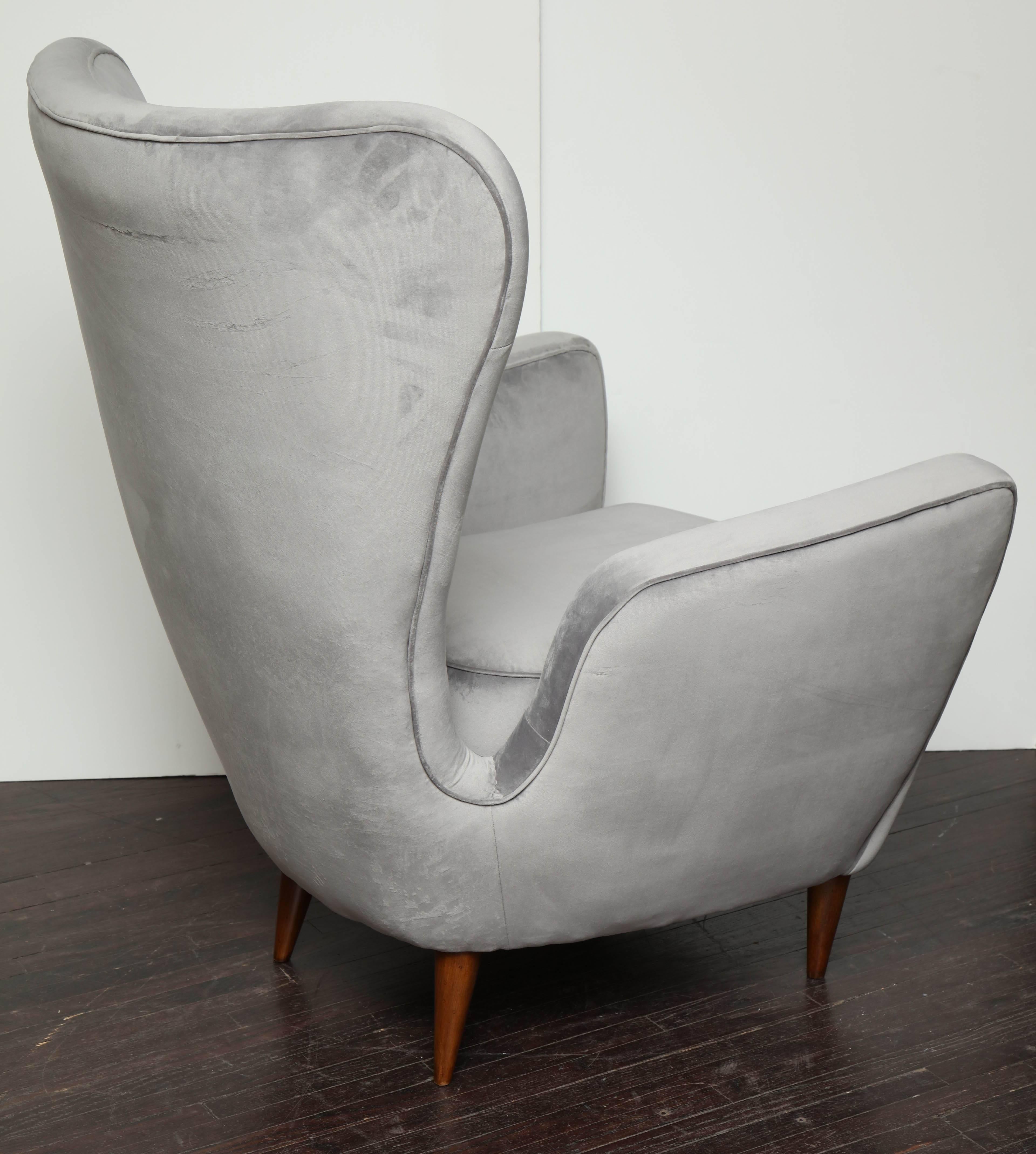 Vintage Italian High Back Chairs in Silver Velvet 1