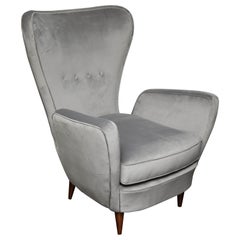 Vintage Italian High Back Chairs in Silver Velvet