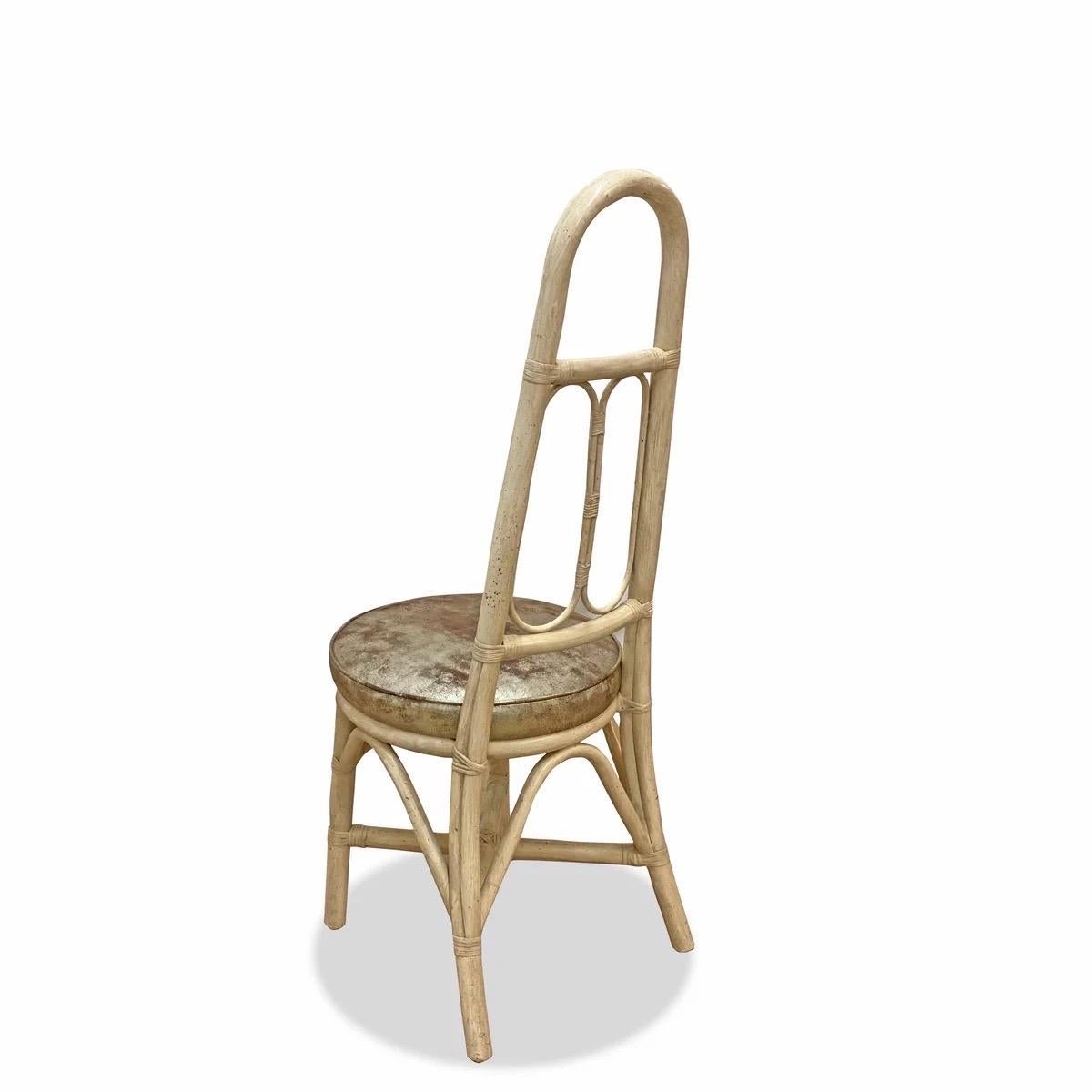 Vintage Italian High Back Rattan Chairs with new Leather Upholstery ~ set of 6 Bon état - En vente à New York, NY