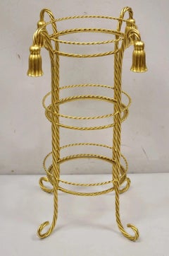 Vintage Italian Hollywood Regency 3 Tier Gold Iron Rope Tassel Stand Side Table