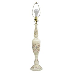 Vintage Italian Hollywood Regency Alabaster Table Lamp w/ Stone Floral Inlay