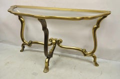 Vintage Italian Hollywood Regency Base in ottone Piano in vetro Console Divano Hall Tavolo