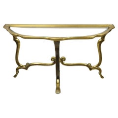 Vintage Italian Hollywood Regency Base in ottone Piano in vetro Console Divano Hall Tavolo