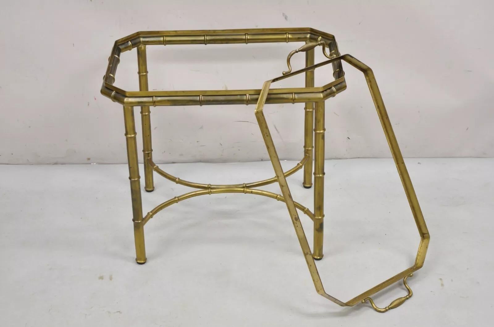 Vintage Italian Hollywood Regency Brass Faux Bamboo Accent Side Table with Removable Tray Top (No Glass). Circa Mid 20th Century. Dimensions : 21,5