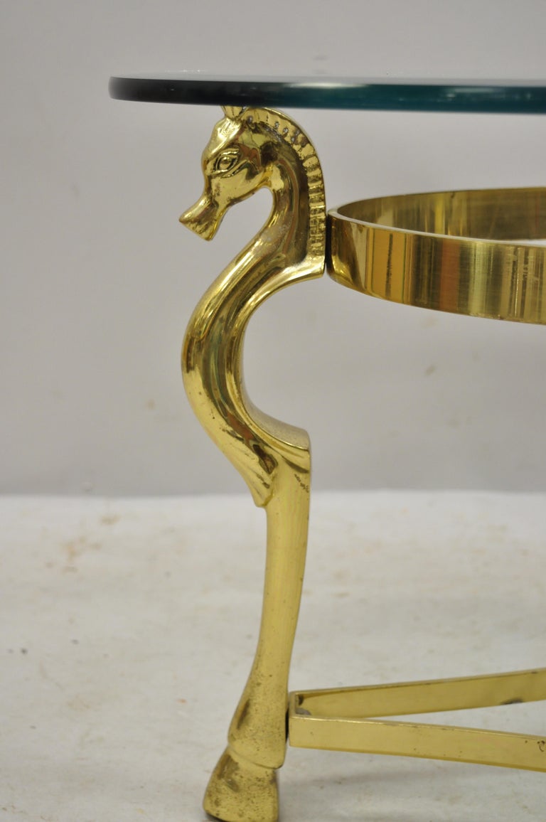 Vintage Italian Hollywood Regency Brass Seahorse Small Oval Glass