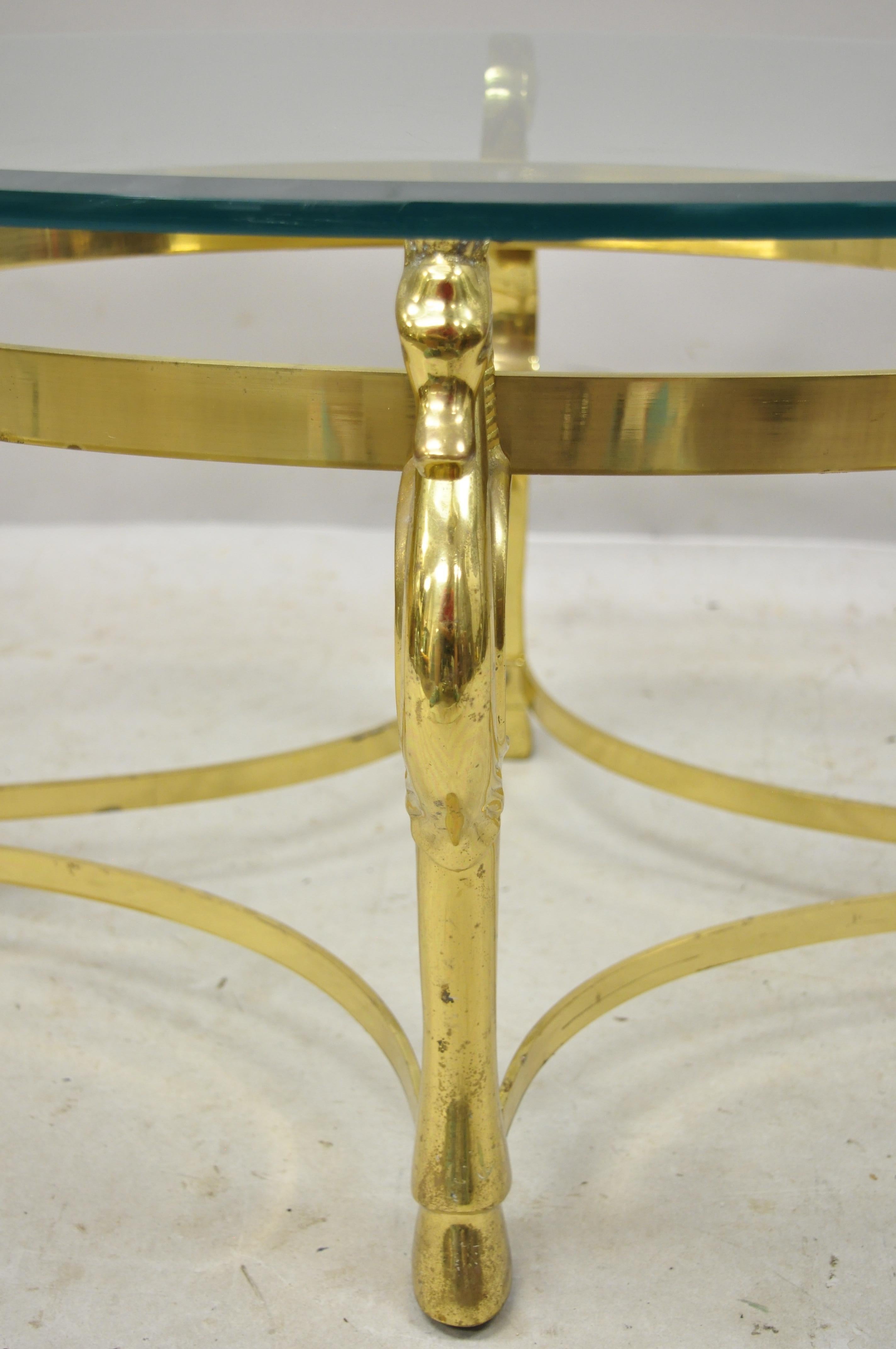 Vintage Italian Hollywood Regency Brass Seahorse Small Oval Glass Coffee Table 2