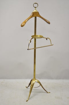 Vintage Italian Hollywood Regency Brass Wood Clothing Valet Gentleman Suit Stand