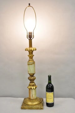 Vintage Italian Hollywood Regency Carved Gold Giltwood & Marble Table Lamp