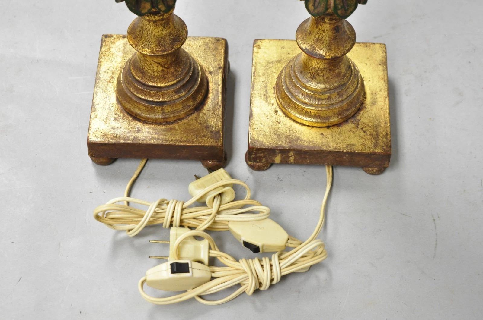 Vintage Italian Hollywood Regency geschnitzt Gold Giltwood Ananas Tischlampe Paar im Angebot 5