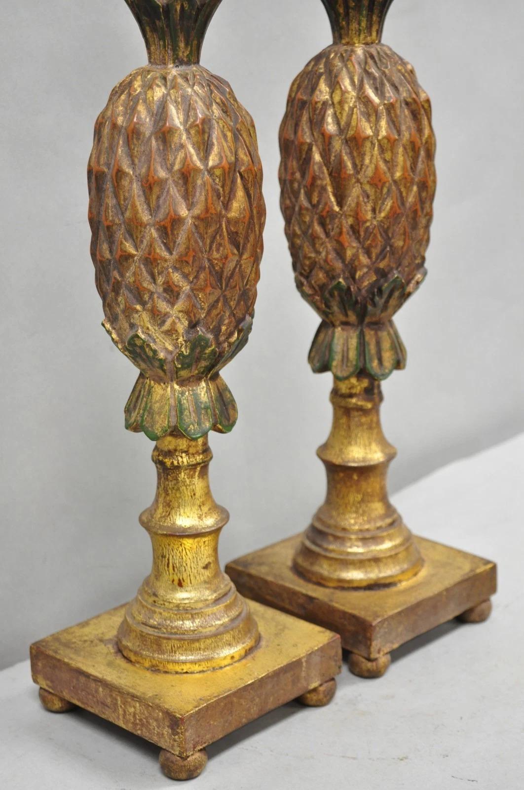 Vintage Italian Hollywood Regency geschnitzt Gold Giltwood Ananas Tischlampe Paar im Angebot 7