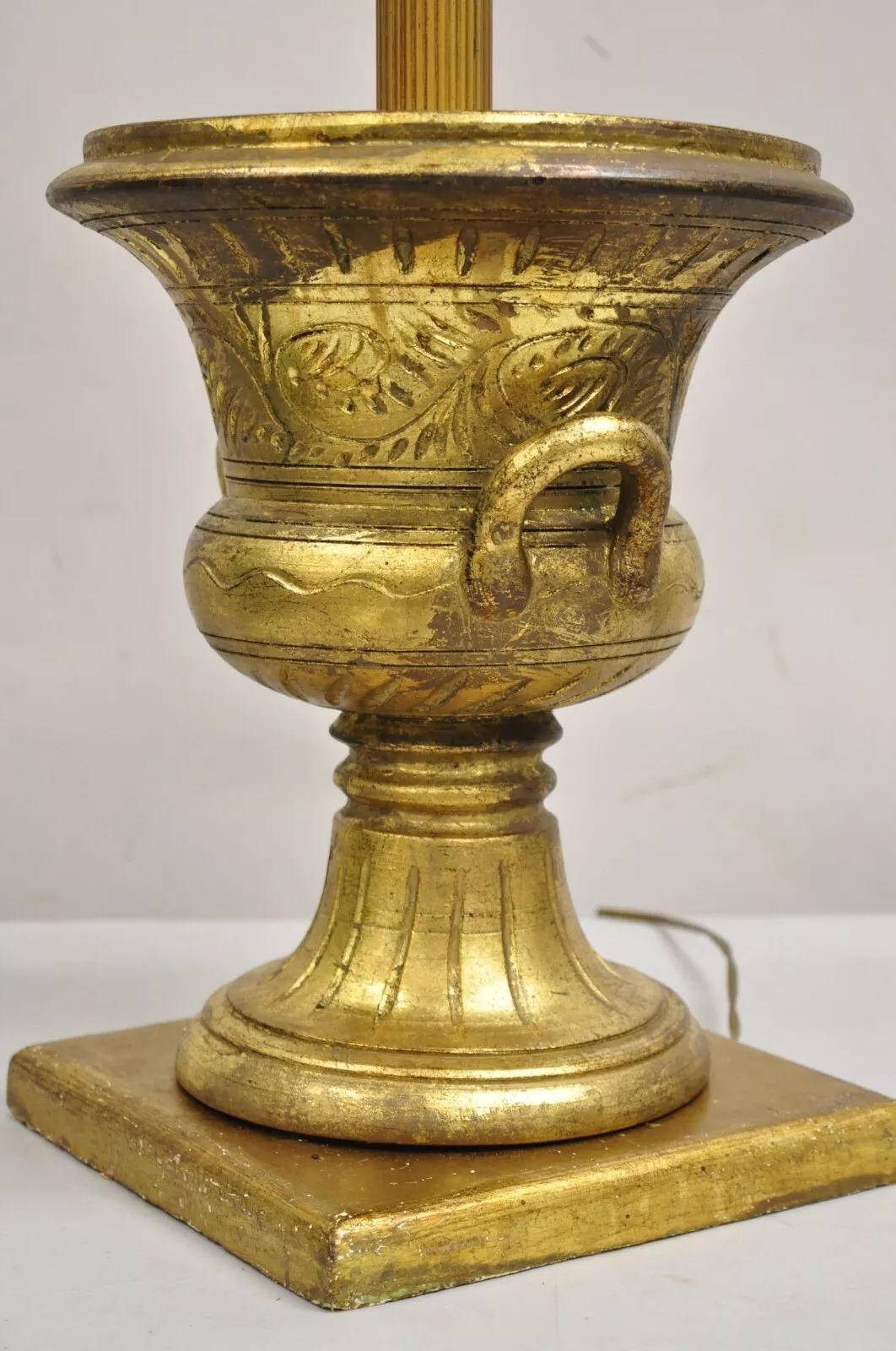 Vintage Italian Hollywood Regency Ceramic Gold Twin Handle Urn Table Lamp For Sale 6