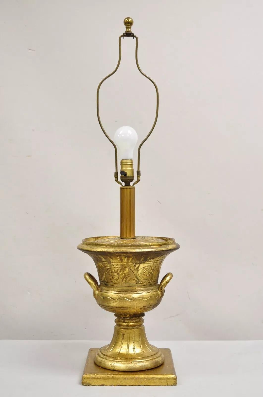 Vintage Italian Hollywood Regency Ceramic Gold Twin Handle Urn Table Lamp For Sale 7