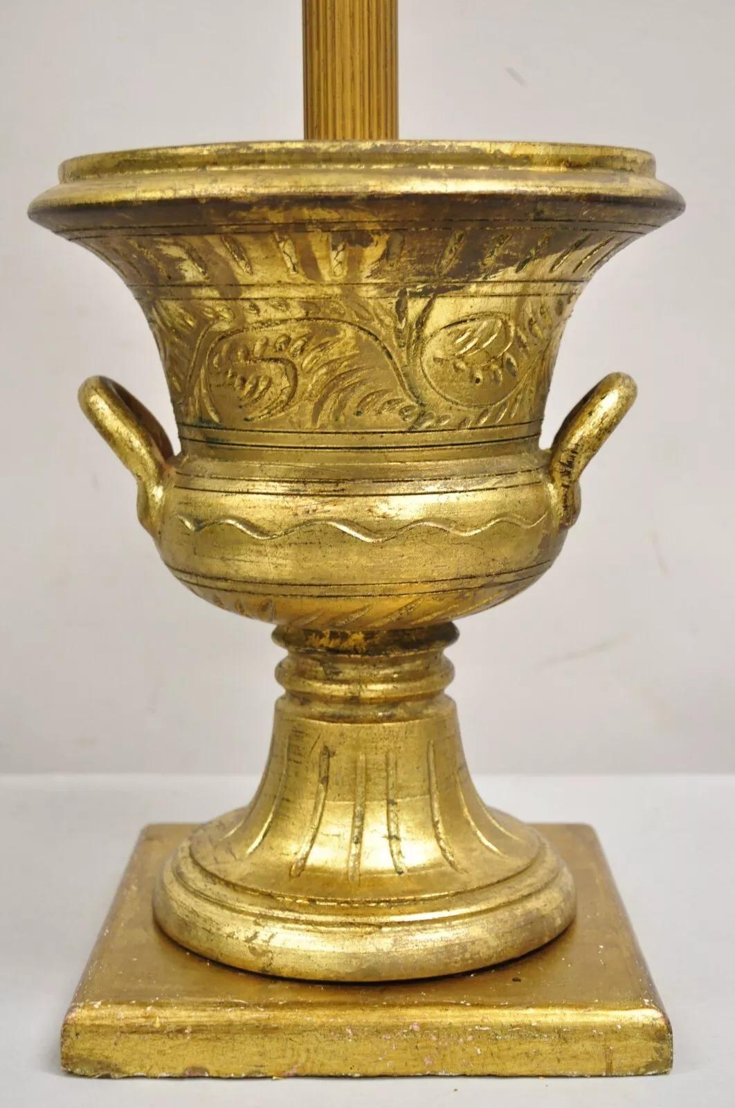 Unknown Vintage Italian Hollywood Regency Ceramic Gold Twin Handle Urn Table Lamp For Sale