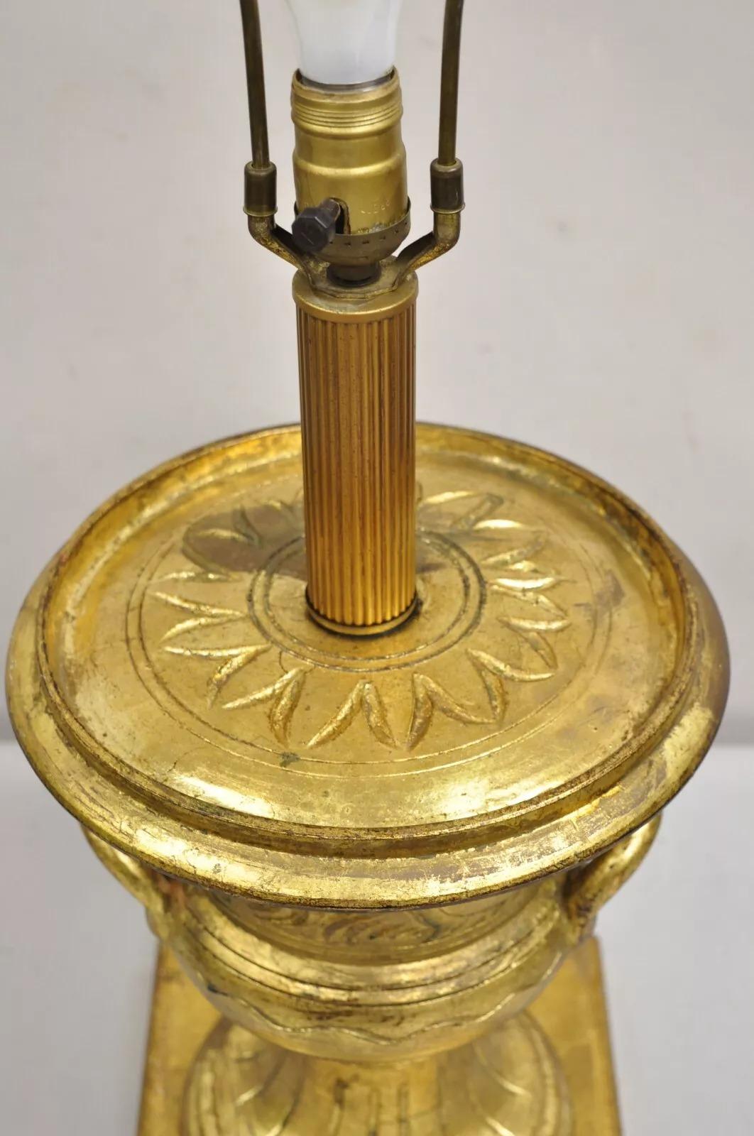 Vintage Italian Hollywood Regency Ceramic Gold Twin Handle Urn Table Lamp For Sale 1
